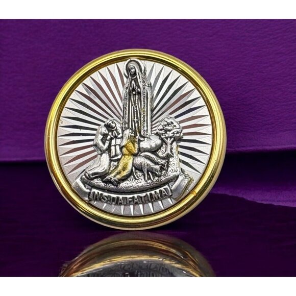 Our Lady Of Fatima Refrigerator Magnet Gold Silver Tone Religious Catholic - Picture 1 of 6